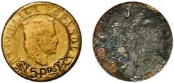 World Coins - Spain Second Republic ND Token - 5 Pesetas Brass 0.36g VF