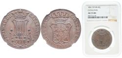 World Coins - Spain Principality of Catalonia Kingdom 1841 6 Cuartos (6 CUAR) Copper Barcelona Mint 14g NGC AU 55 Cal 689