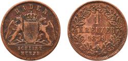 World Coins - Germany Grand Duchy of Baden 1859 1 Kreuzer - Friedrich I Copper Staatliche Münze Baden-Württemberg Mint (897620) 4.28g XF  KM 242 Jaeg 2 AB 81 AKS 132