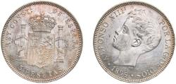 World Coins - Spain Kingdom 1899 *18-99 SGV 5 Pesetas - Alfonso XIII (3rd portrait) Silver (.900) Madrid Mint (13930000) 25g UNC KM 707
