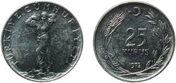 World Coins - Turkey Republic 1973 25 Kuruş Acmonital Turkish State Mint (20496000) 4.02g UNC  KM 892 Schön 407