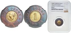 World Coins - Great Britain United Kingdom United Kingdom Pattern - ONE PENNY MODEL - Victoria Model Bimetallic: nickel-zinc centre in copper ring Joseph Moore Limited 3.5g NGC MS 63  Rogers 20