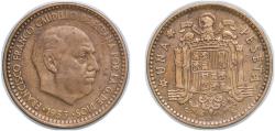 World Coins - Spain Nationalist Government 1953 *19-63 1 Peseta - Francisco Franco (Benlliure) Aluminium bronze (92.5% copper, 7.5% aluminium) (37000000) 3.49g XF KM 775 Cal 75 Schön 28.1