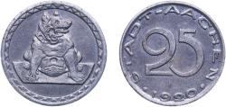 World Coins - Germany Aachen, City of Weimar Republic 1920 25 Pfennig - Aachen Iron L. Chr. Lauer Mint (1002000) 5.2g AU  Funck 1.10 Men05 70.26 Men18 99.26