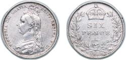 World Coins - Great Britain 1889 6 Pence - Victoria (2nd portrait; 2nd reverse) Silver (.925) Royal Mint (Tower Hill) (8738900) 2.8g XF KM 760 Sp 3929