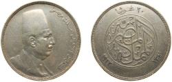 World Coins - Egypt Kingdom AH 1341 (1923) 20 Qirsh - Fuad (right) Silver (.833) Royal Mint (Tower Hill) (100000) 28g XF KM 338