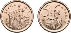 World Coins - Spain Kingdom 1994 5 Pesetas (Aragon) Aluminium bronze (88.4% copper, 5% nickel, 5% aluminium, 1% iron, 0.6% manganese) Royal Mint of Spain (199678000) 3g UNC  KM 931 Schön 181