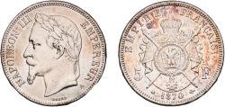 World Coins - France Kingdom 1870 A 5 Francs - Napoleon III Silver (.900) Paris Mint (6246264) 24.91g XF  Franc 2014 331 Gad 1789 739 KM 799