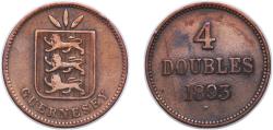 World Coins - Guernsey British dependency 1893 H 4 Doubles Bronze (52000) 4.67g XF KM 5
