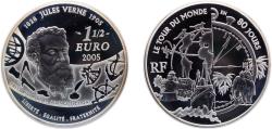 World Coins - France Fifth Republic 2005 1½ Euro ("Around The World In 80 Days") Silver (.900) Paris Mint (4998) 22.2g PF KM2029