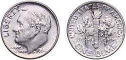 Us Coins - United States Federal republic 1964 D 1 Dime "Roosevelt Silver Dime" Silver (.900) Denver Mint (1357517180) 2.48g UNC  KM 195 Schön 197