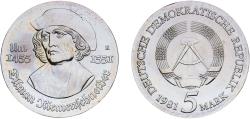 World Coins - Germany German Democratic Republic Democratic republic 1981 5 Mark (Tilman Riemenschneider) Copper-nickel Berlin Mint (54500) 11.93g UNC KM 79