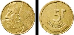World Coins - Belgium 1986 5 Francs - Baudouin I (French text) Copper-aluminium-nickel (Copper 92%, Aluminium 6%, Nickel 2%) Royal Mint of Belgium (208450000) 5.47g XF  KM 163 LA BFM-139 Schön
