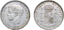 World Coins - Spain Kingdom 1898 *18-98 SGV 5 Pesetas - Alfonso XIII (3rd portrait) Silver (.900) Madrid Mint 25g XF KM 707