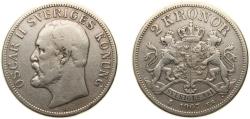 World Coins - Sweden Kingdom 1907 EB 2 Kronor - Oscar II Silver (.800) Stockholm Mint (300573) 15g VF KM 773