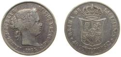World Coins - Spain Kingdom 1864 40 Centimos de Escudo - Isabel II Silver (.810) Madrid Mint 5.2g VF KM 628.2