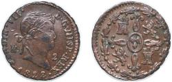 World Coins - Spain Kingdom 1828 2 Maravedis - Fernando VII (Segovia) Copper 2.31g XF KM 487