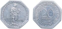World Coins - Nuremberg and Fürth, Cities of ND 20 Pfennig - Peter Henlein (Nürnberg-Fürth) Aluminium L. Chr. Lauer Mint 1.2g AU Men05 19256.29 Men18 24102.29 Eklund 1245