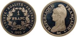 World Coins - France Fifth Republic 1992 1 Franc (French Republic) Silver (.900) Paris Mint (30000) 15.55g PF KM 1005 Gad 479