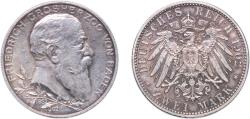 World Coins - Germany Grand-duchy of Baden German states 1902 2 Mark - Frederick I (Reign) Silver (.900) (375018) 11.111g AU KM 271 AKS 157 J 30