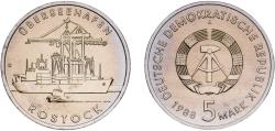 World Coins - Germany German Democratic Republic Democratic republic 1988 A 5 Mark (City of Rostock) Nickel brass Berlin Mint (496801) 9.62g UNC KM 121
