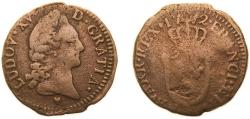 World Coins - France Kingdom 1772 &amp; ½ Sol - Louis XV (2nd portrait) Copper Aix-en-Provence Mint 5.6g VF Dy royales 1697