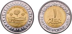 World Coins - Egypt Arab Republic of Egypt AH1440 (2019) 1 Pound (New Egyptian Countryside) Bimetallic: brass plated steel centre in nickel plated steel ring Cairo Mint (40000000) 8.45g UNC  KM