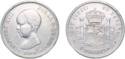 World Coins - Spain Kingdom 1889 *18-89 MPM 5 Pesetas - Alfonso XIII (1st portrait) Silver (.900) Madrid Mint (4681328) 24.79g XF  KM 689