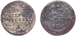 World Coins - Switzerland Helvetic Republic Swiss cantons 1799 ½ Batzen / 5 Rappen Billon 1.9g VF HMZ 2 1190 Divo/Tob19 12