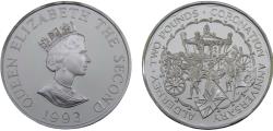 World Coins - Bailiwick of Guernsey Dependency of the British Crownlocated Alderney Elizabeth II 1993 2 Pounds Coronation Jubilee