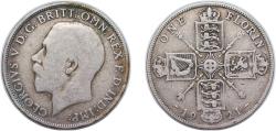 World Coins - Great Britain United Kingdom 1921 1 Florin - George V (2nd issue) Silver (.500) (34863800) 11.1g VF KM 817a Sp 4022
