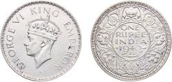 World Coins - India colony 1940 • 1 Rupee - George VI Silver (.500) Bombay Mint (153120000) 11.67g AU  KM 556