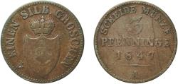 World Coins - Germany Lippe German states 1847 A 3 Pfenninge - Paul Alexander Leopold II Copper Berlin Mint (1019600) 4.24g VF  AKS 9 Jaeg 7 NW 10 KM 252