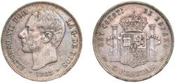 World Coins - Spain Kingdom 1885 *18-87 MSM 5 Pesetas - Alfonso XII (3rd portrait) Silver (.900) Madrid Mint (3144452) 25g VF KM 688
