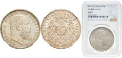World Coins - Germany Kingdom of Württemberg Second Empire 1913 F 5 Mark - Wilhelm II Silver (.900) Stuttgart Mint (341200) 27.77g NGC AU 53  KM 632 J 176 Schön 11 AKS 143 Dav GT III 964