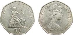 World Coins - Great Britain United Kingdom Kingdom of England 1969 50 New Pence - Elizabeth II (2nd portrait) Copper-nickel (75% Cu, 25% Ni) Royal Mint (188400000) 13.54g XF  KM 913 Sp H1