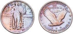 Us Coins - United States Federal republic 1918 ¼ Dollar "Standing Liberty Quarter" (Stars Below Eagle) Silver (.900) (.100 copper) Philadelphia Mint (14240000) 6.2g XF PCGS 5720 PCGS 5721 Gr