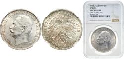 World Coins - Germany Grand Duchy of Baden Second Empire 1913 G 5 Mark - Friedrich II Silver (.900) Staatliche Münze Baden-Württemberg Mint (244000) 27.77g NGC UNC  KM 281 J 40 Dav GT III 538