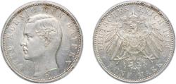 World Coins - Germany Kingdom of Bavaria German states 1913 D 5 Mark - Otto Silver (.900) Munich Mint (520000) 27.7g AU KM 915 J 46 Dav GT III 618 AKS 201