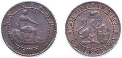 World Coins - Spain 1870 OM 1 Centimo - Provisional Government Bronze (169890697) 1g AU KM 660 Cal 27
