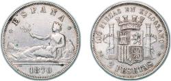 World Coins - Spain Provisional Government 1870 *18-74 DEM 2 Pesetas - Provisional Government Silver (.835) Madrid Mint (14892932) 9.9g XF KM 654
