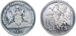 World Coins - Trinidad and Tobago British colony 1979 10 Cents Copper-nickel The Franklin Mint (1970000) 1.4g PF KM 31 Schön 30