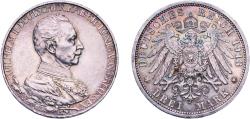 World Coins - Germany Kingdom of Prussia Second Empire 1913 A 3 Mark - Wilhelm II (Reign) Original luster Wonderful patina Silver (.900) Berlin Mint (1000000) 16.71g AU  KM 535 J 112 AKS 141