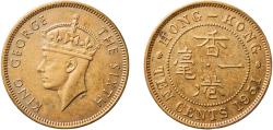 World Coins - China Hong Kong British colony 1951 10 Cents - George VI Nickel brass Royal Mint (Tower Hill) (5000000) 4.54g AU  KM 25 Schön 17