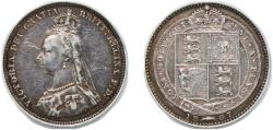 World Coins - Great Britain United Kingdom 1887 1 Shilling - Victoria (2nd portrait; 1st type) Silver (.925) (4034100) 5.66g VF KM 761 Sp 3926