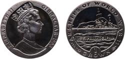 World Coins - Gibraltar 1993 1 Crown - Elizabeth II (U.S.S. Philadelphia) Copper-nickel Pobjoy Mint 28.5g UNC  KM 113