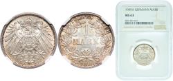 World Coins - Germany Second Empire 1909 A 1 Mark - Wilhelm II (type 2 - small shield) Silver (.900) (Ag 900, Cu 100) Berlin Mint (4150849) 5.55g NGC MS 63  KM 14 AKS 2 J 17 Schön 18