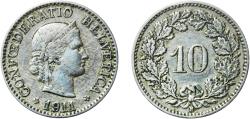 World Coins - Switzerland Federal State 1911 B 10 Rappen (Libertas; copper-nickel) Copper-nickel (75% copper, 25% nickel; non-magnetic) Bern Mint (1000000) 2.98g XF  HMZ 2 1210 Divo/Tob19 314 K