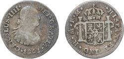 World Coins - Mexico Spanish colony 1801 FM ½ Real - Carlos IV Silver (.903) Mexico City Mint 1.6g VF KM 72