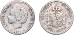 World Coins - Spain Kingdom 1894 *18-9? PGV 1 Peseta - Alfonso XIII (2nd portrait) Silver (.835) Madrid Mint (1044000) 4.88g XF  KM 702